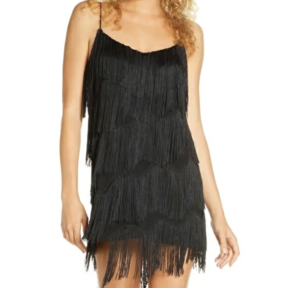 Finders Keepers Black Mini Dress Size Medium Fringe Cocktail Dress